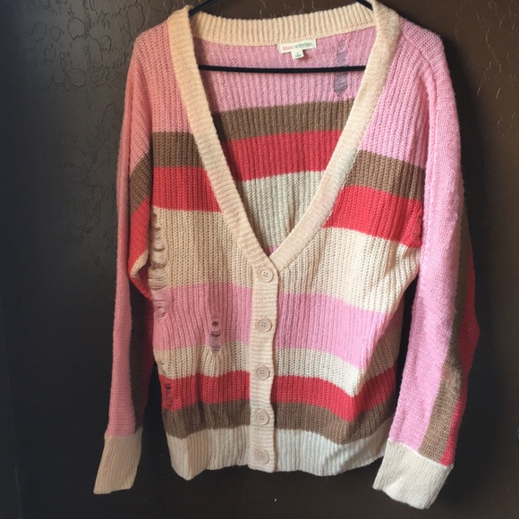 DISTRESSED STRIPED CARDIGAN - Picture 2 of 4